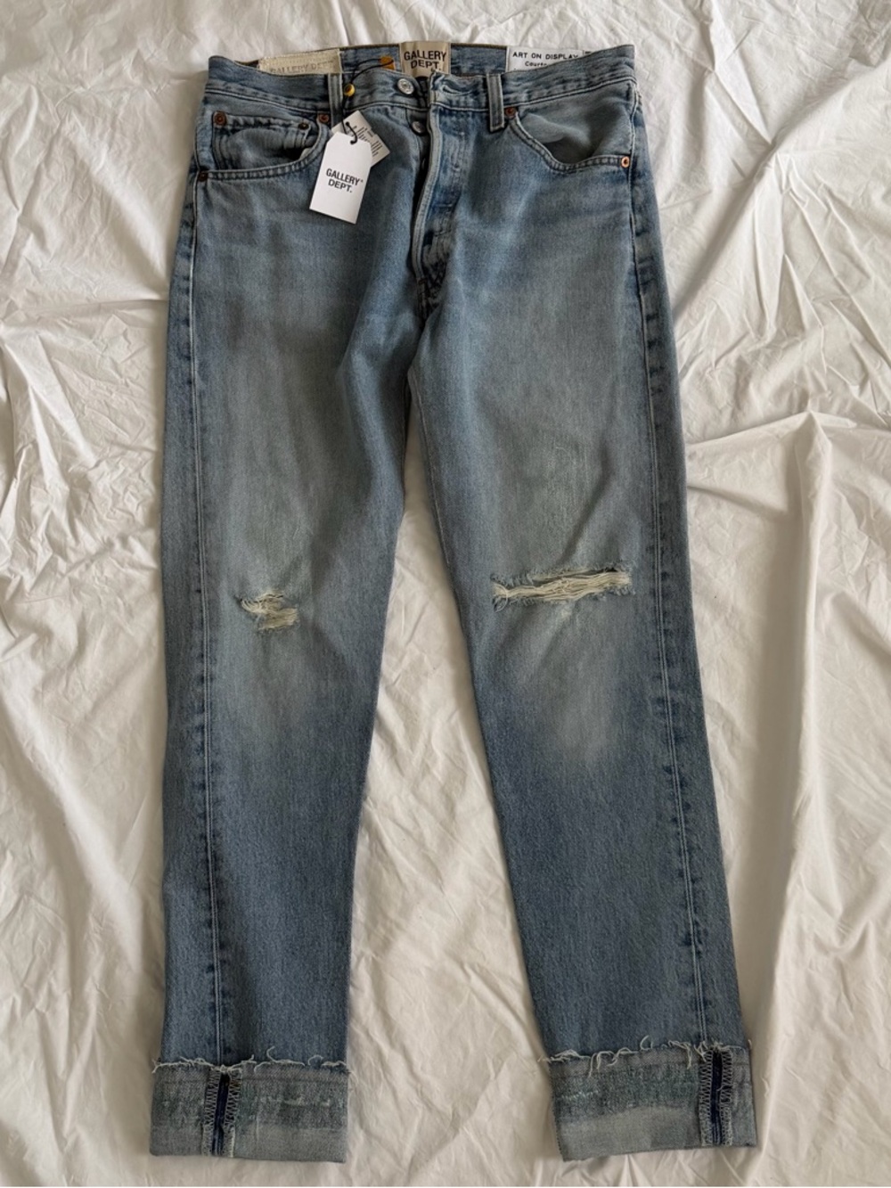 Gallery Dept Men’s Distressed Indigo Jeans 28x32 NWT Raw Hem USA